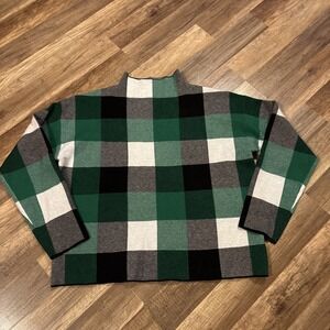 TAHARI Turtleneck Plaid Window Pane Sweater XL Viscose Blend Long Sleeve Stretch